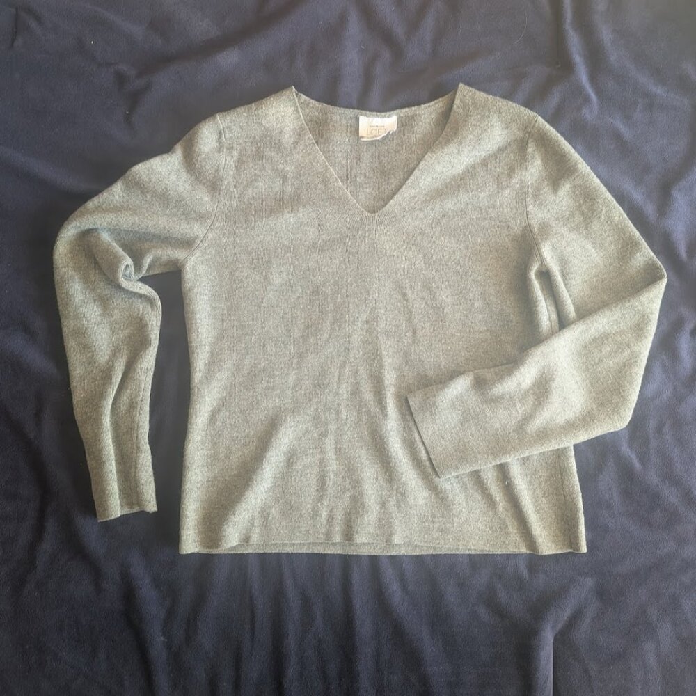 The Loft. Classic Grey Merino Wool V-neck Sweater.
